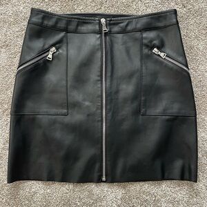 Express Black Leather Skirt with Zipper Details